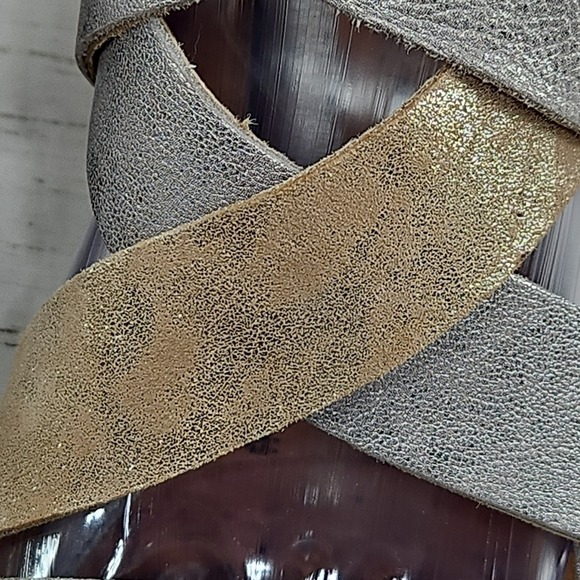 Sofft Rosaria Wedge Anthracite Leather Strappy Womens 9 Silver Bronze Sandals - Picture 4 of 10